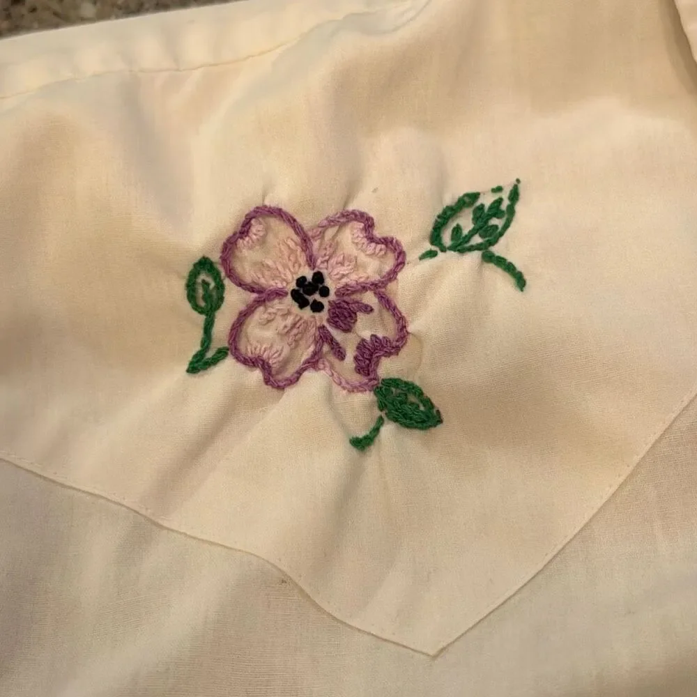ATA Vintage 70s Authentic Western Pearl Snap Shirt Embroidered Peacock Floral Yo